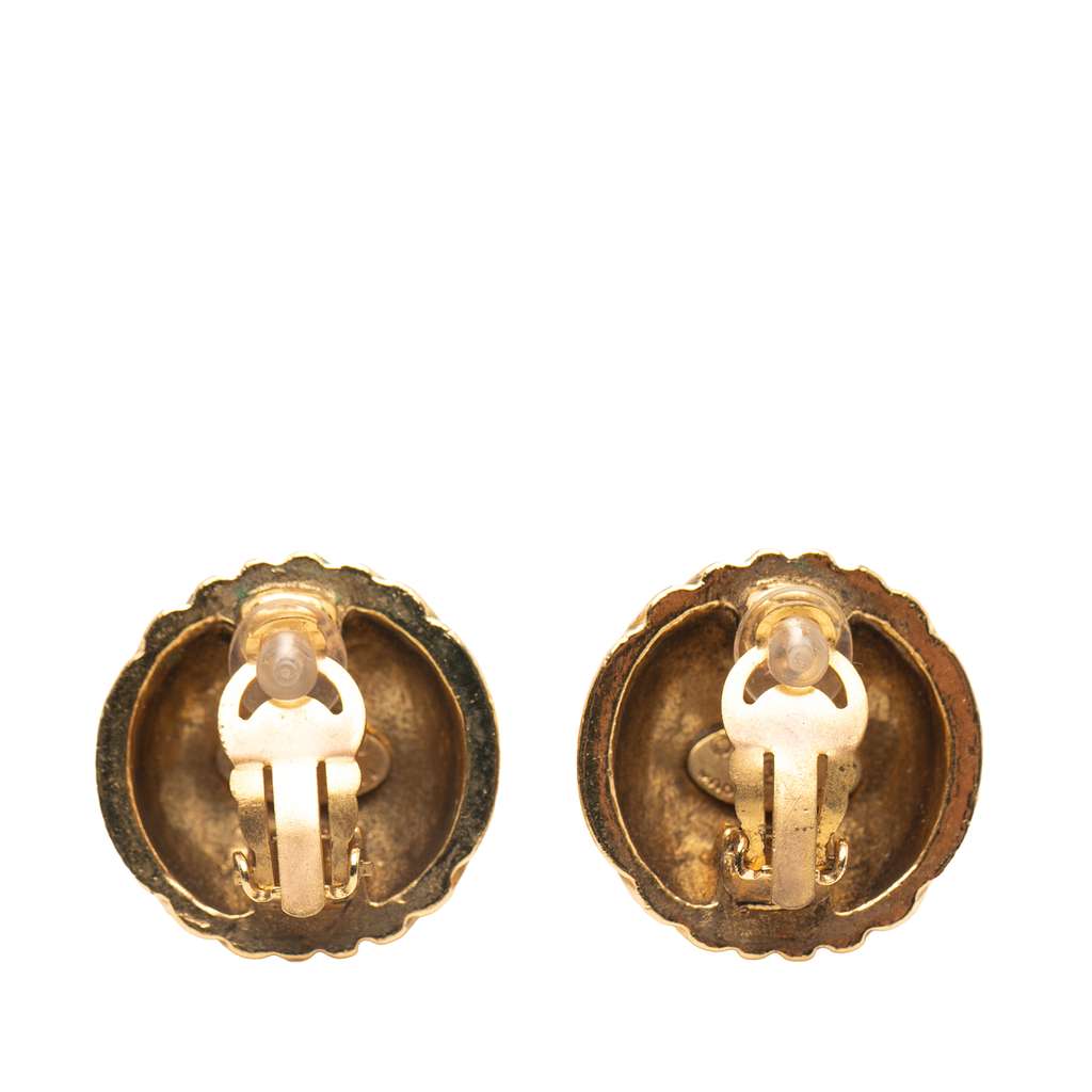 Chanel Gold Plated Rows of CC Round Clip On Earrings - 2