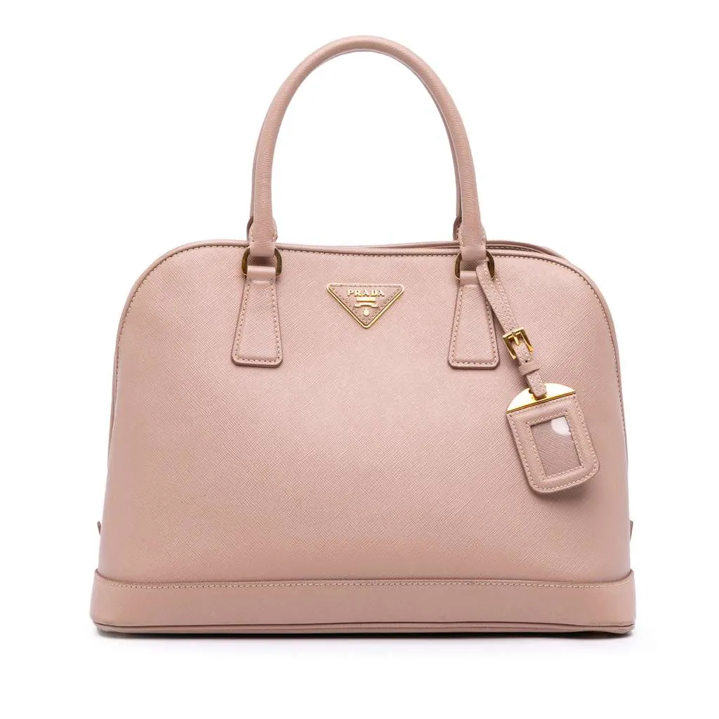 Prada Medium Saffiano Lux Open Promenade Satchel Brown Leather Good - Front View