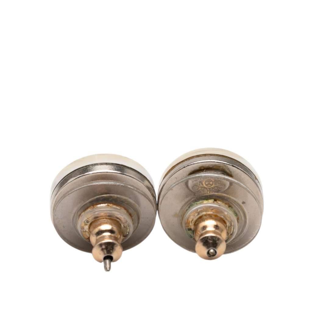 Chanel Resin CC Round Push Back Earrings - 2