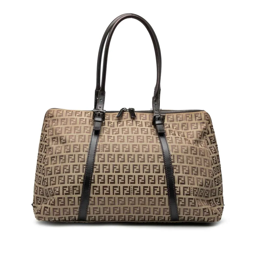 Fendi Zucchino Canvas Tote Brown Canvas Good - Front View
