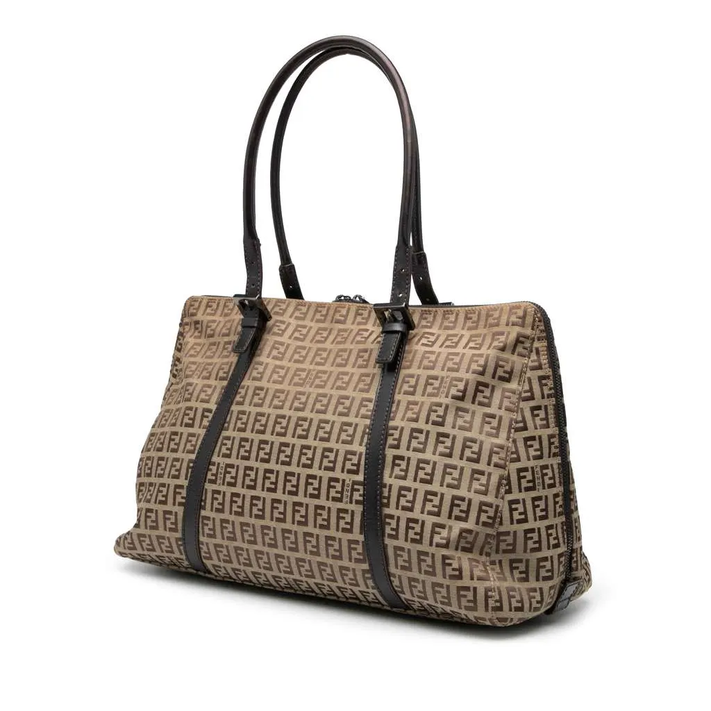 Fendi Zucchino Canvas Tote Brown Canvas Good - Back View