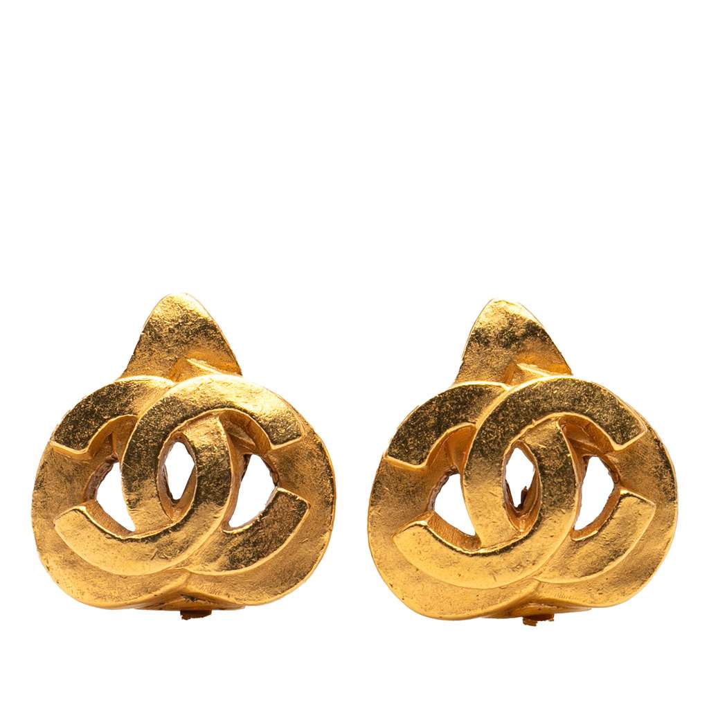 Chanel Gold Plated CC Heart Clip On Earrings