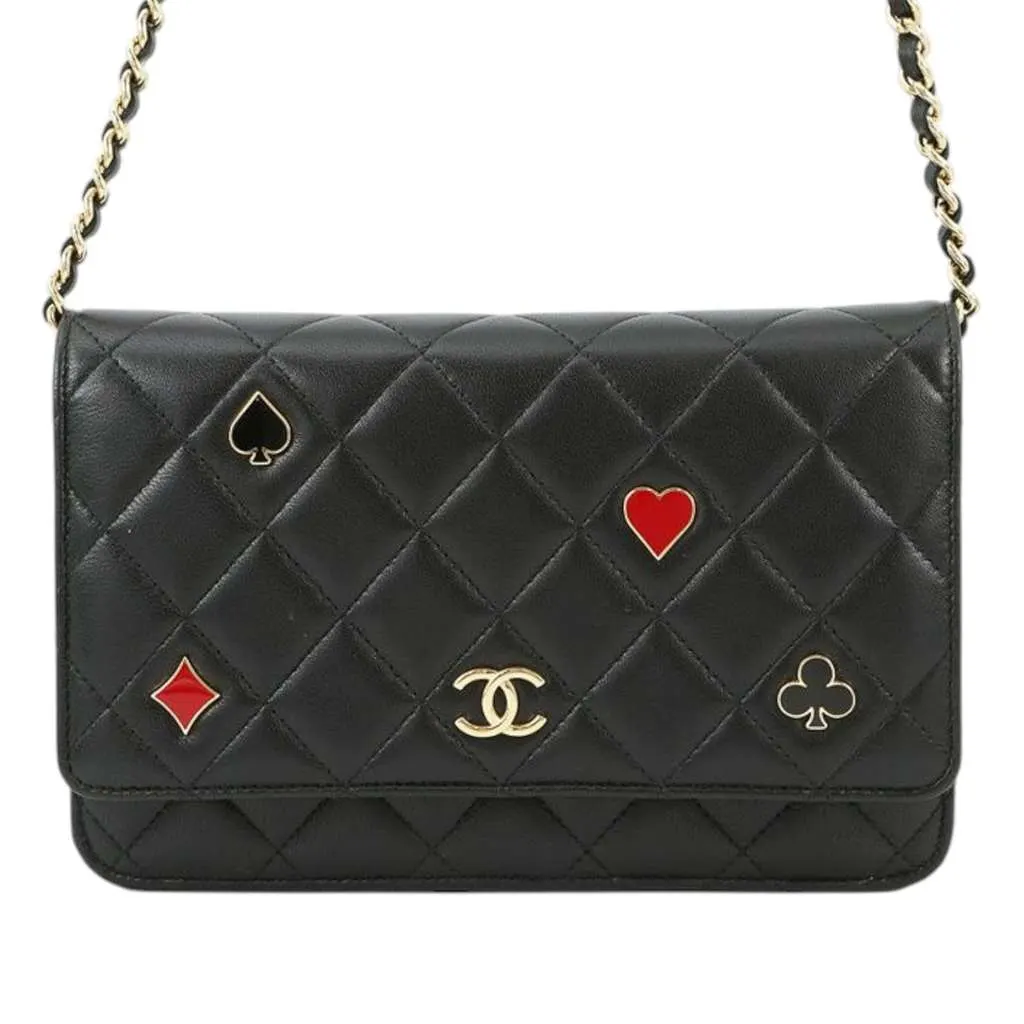 Chanel CC Quilted Lambskin Coco Casino Wallet On Chain Black Leather Good - Front View