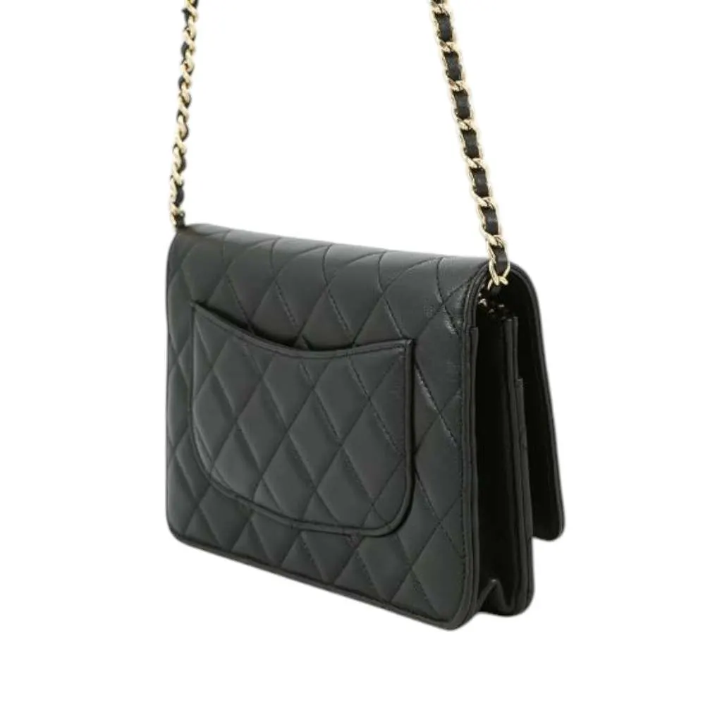 Chanel CC Quilted Lambskin Coco Casino Wallet On Chain Black Leather Good - Back View