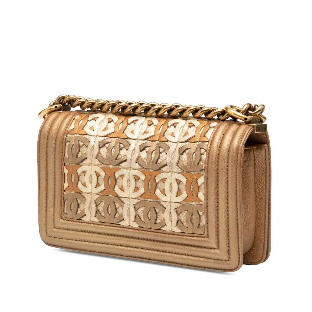 Chanel Small Quilted Metallic Lambskin Interwoven CC Boy Flap - 2