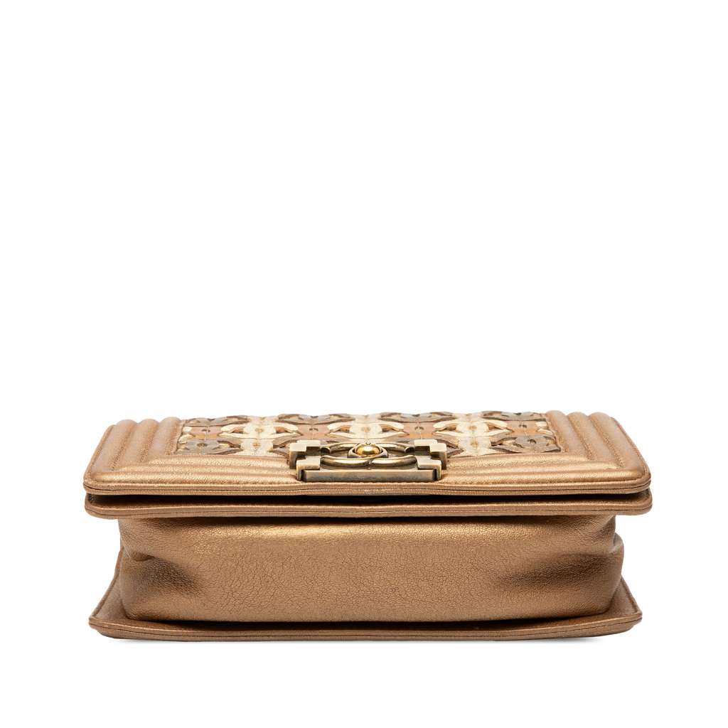 Chanel Small Quilted Metallic Lambskin Interwoven CC Boy Flap - 3