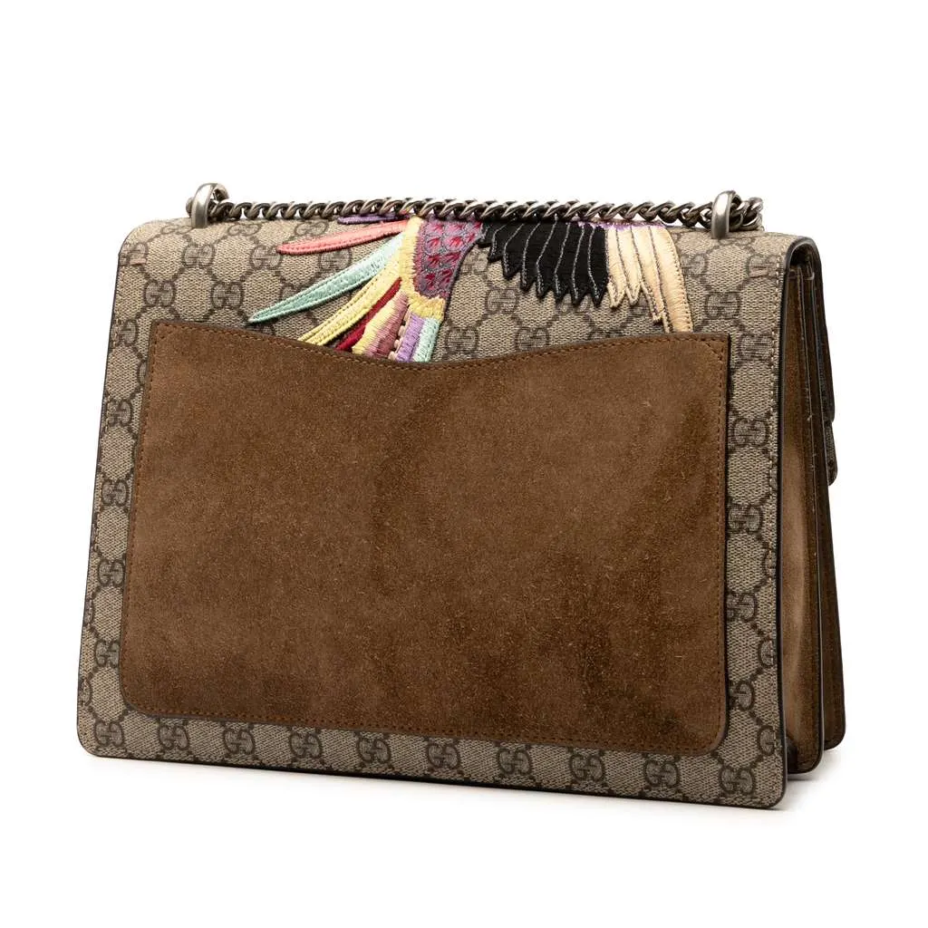 Gucci Medium GG Supreme Embroidered Bird and Flowers Dionysus Shoulder Bag Brown Canvas Good - Back View
