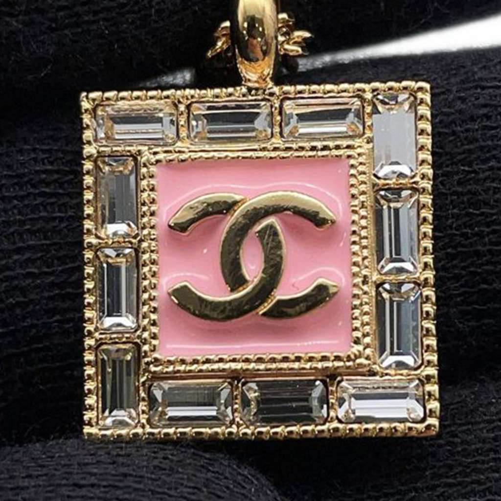 Chanel Gold Plated Rhinestone CC Square Pendant Necklace - 5