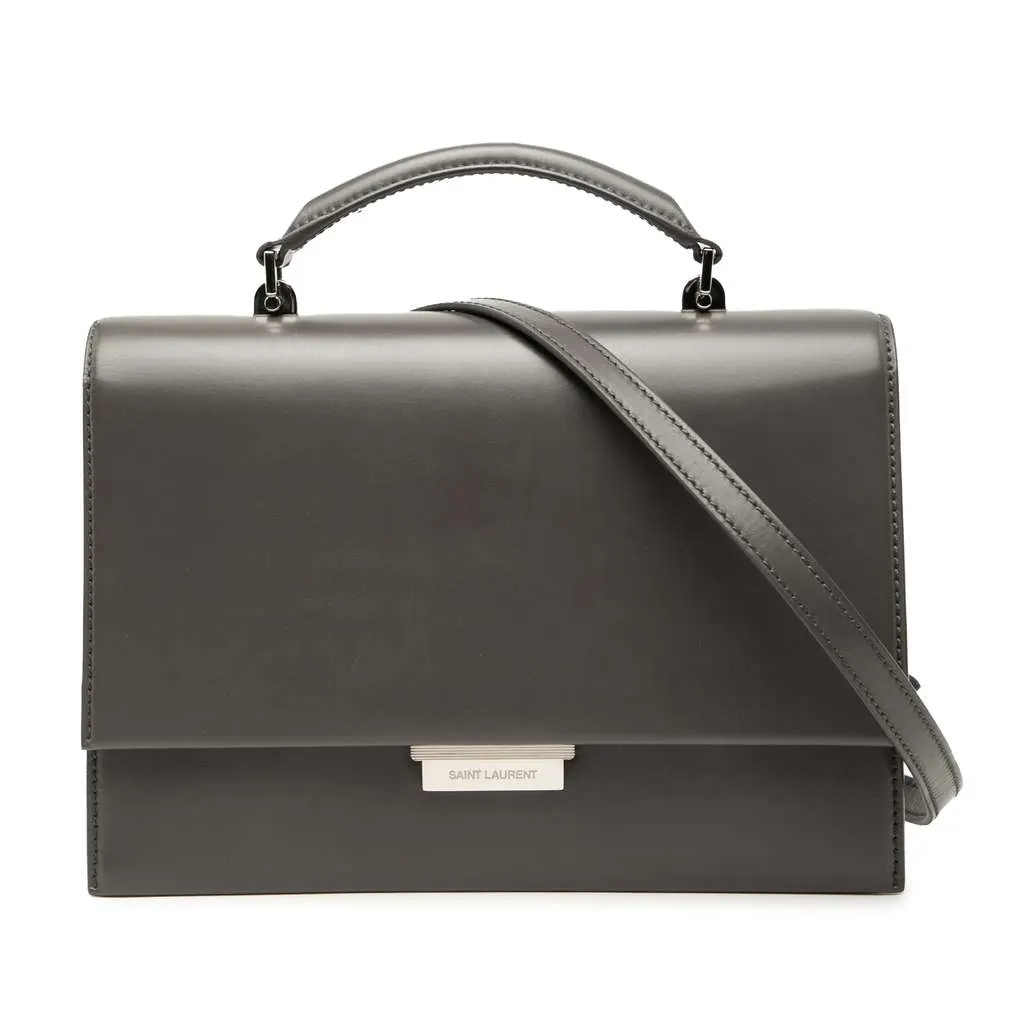 Saint Laurent Leather Babylone Top Handle Bag Grey Leather Good - Front View