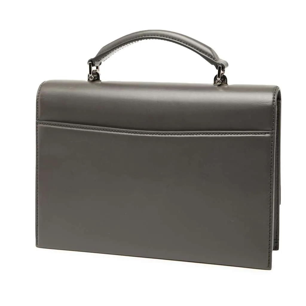 Saint Laurent Leather Babylone Top Handle Bag Grey Leather Good - Back View
