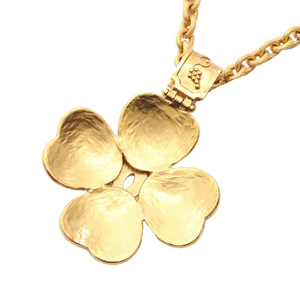 Chanel Gold Plated CC Clover Pendant Necklace