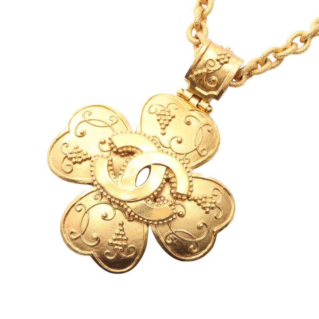 Chanel Gold Plated CC Clover Pendant Necklace - 2