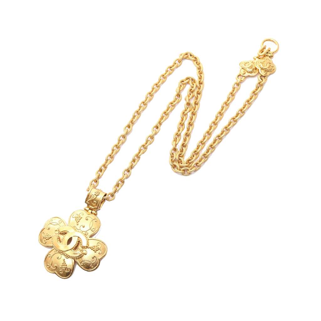 Chanel Gold Plated CC Clover Pendant Necklace - 3