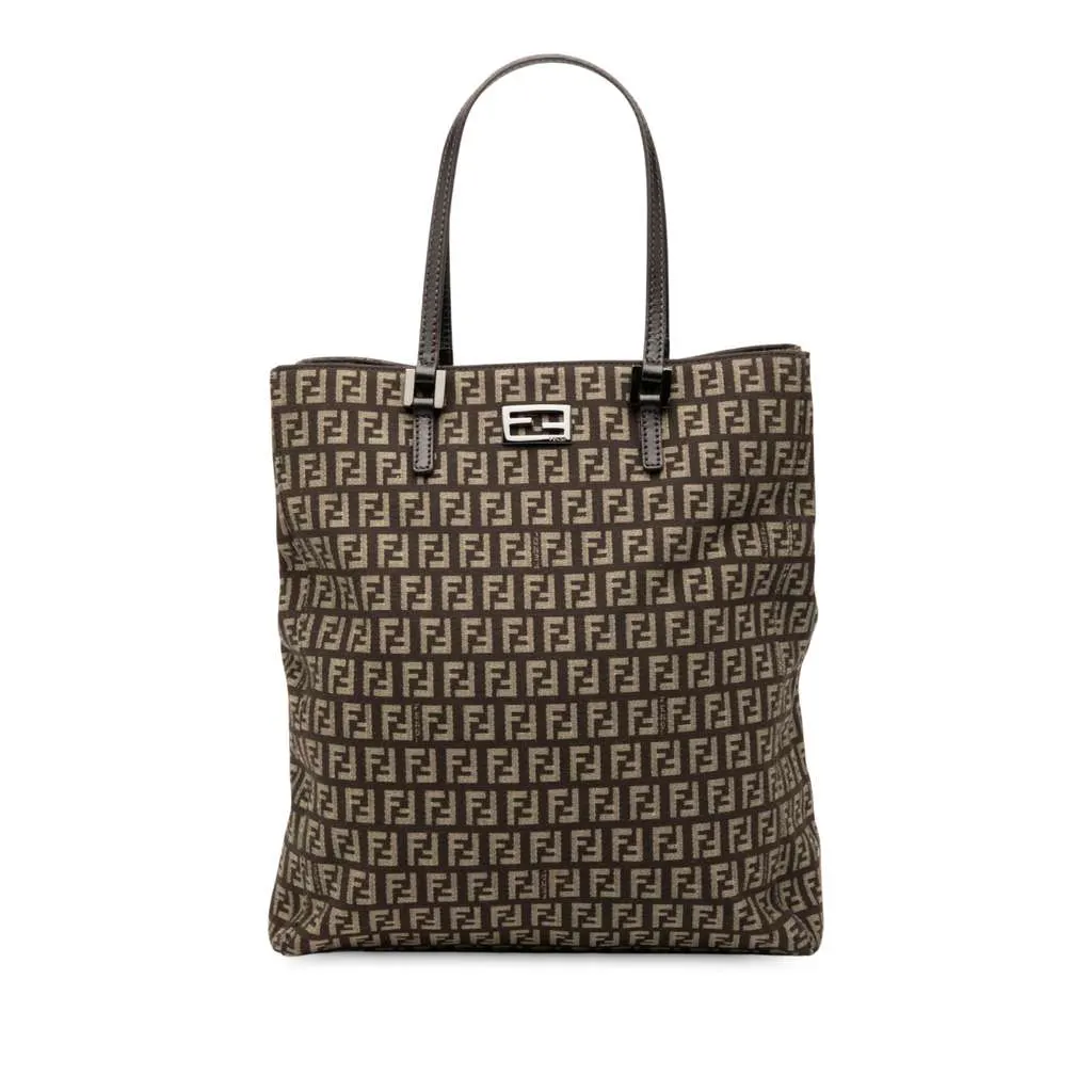 Fendi Zucchino Canvas Tote Brown Canvas Good - Front View