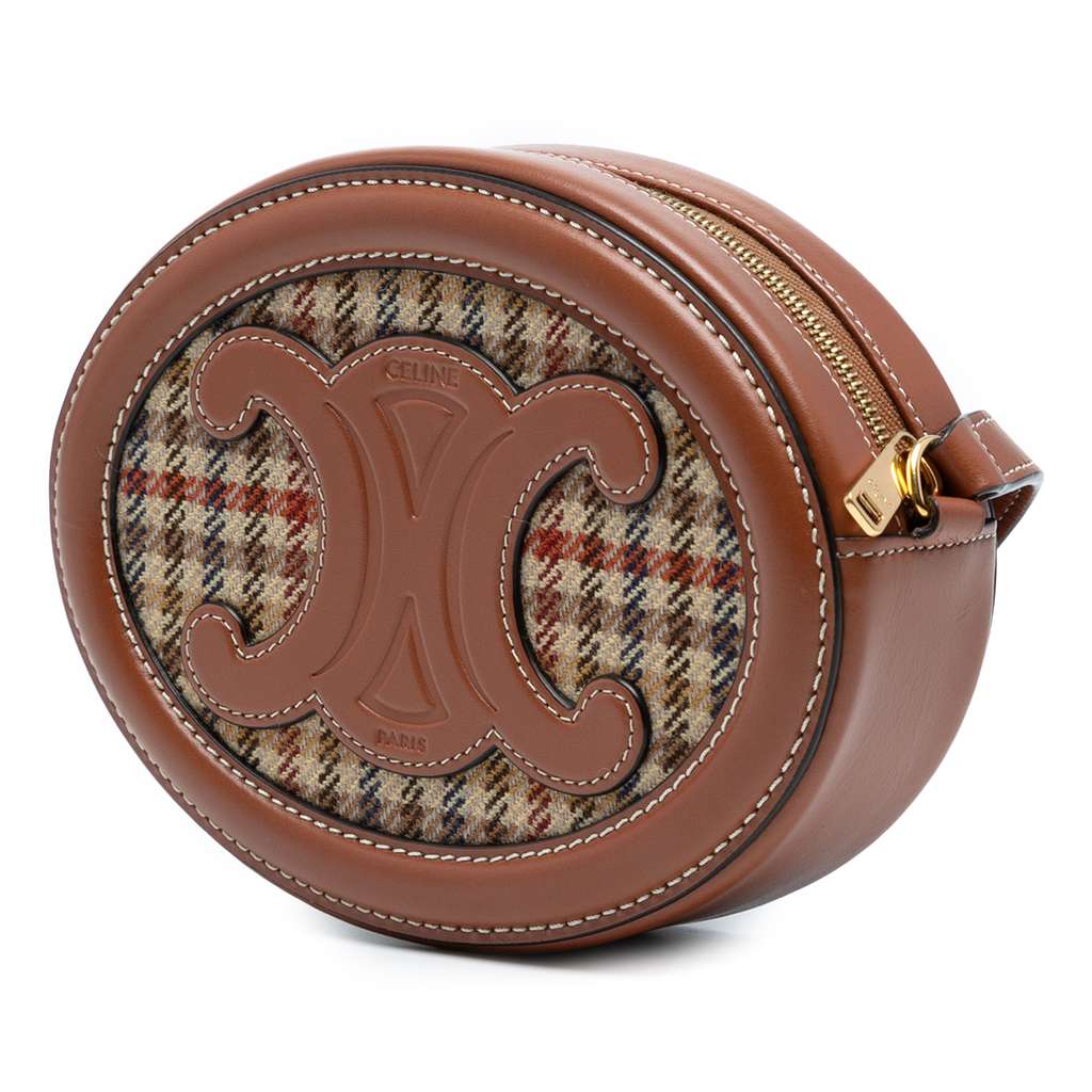 Celine Small Houndstooth Canvas and Calfskin Cuir Triomphe Oval Crossbody - 2