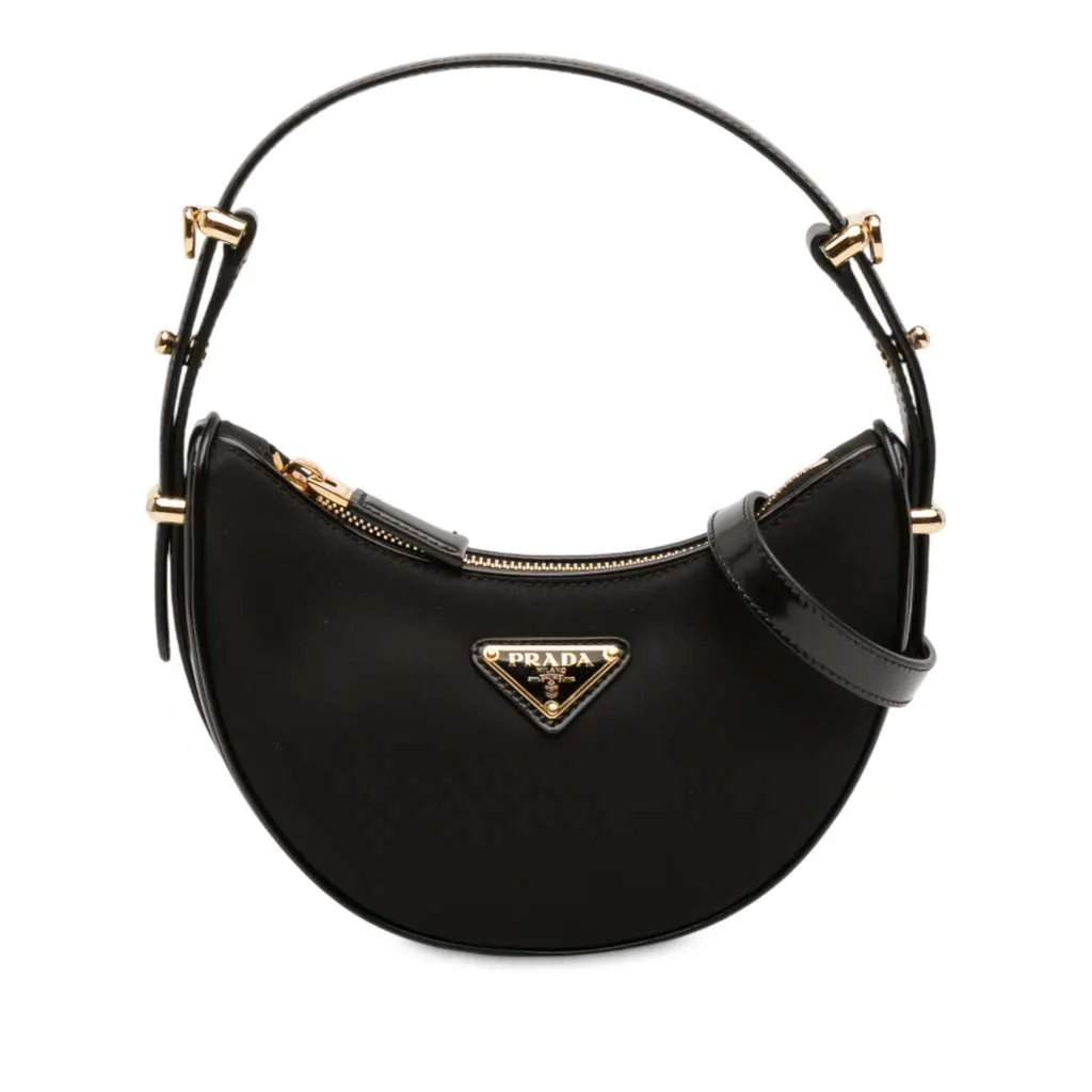 Prada Small Re Nylon and Leather Arque Satchel Black Good - Front View