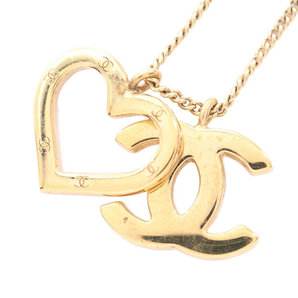 Chanel CC Gold Plated Heart Pendant Necklace