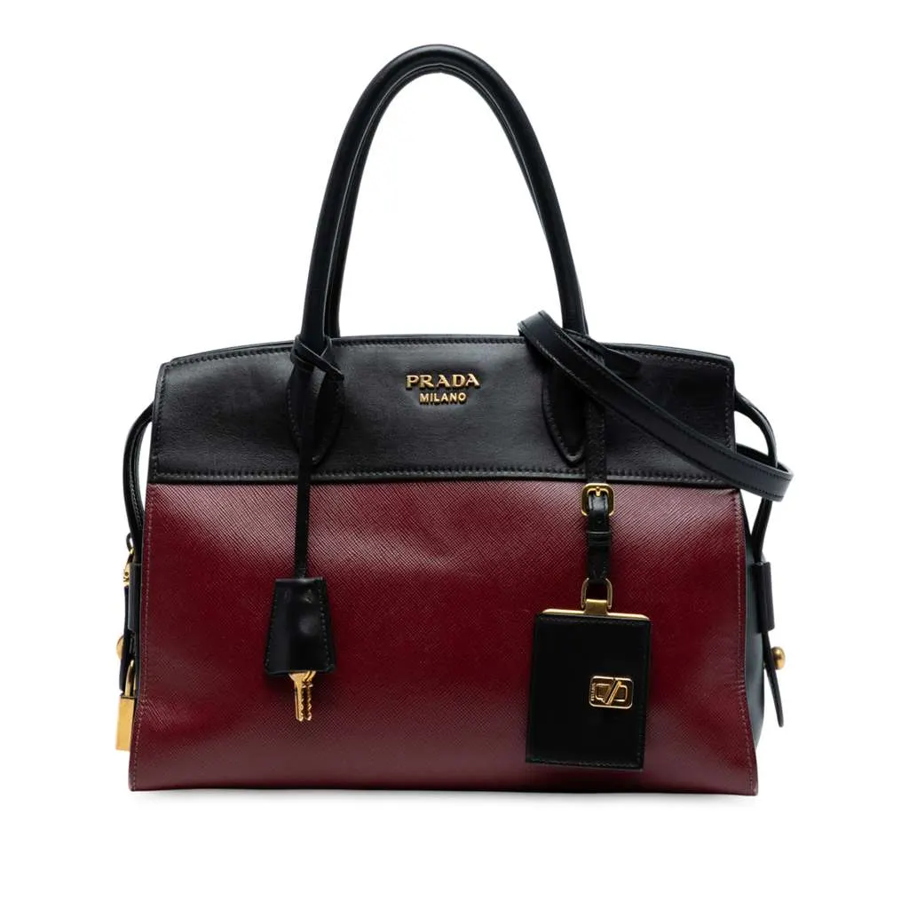 Prada Small Saffiano And City Calf Esplanade Satchel Red Leather Good - Front View