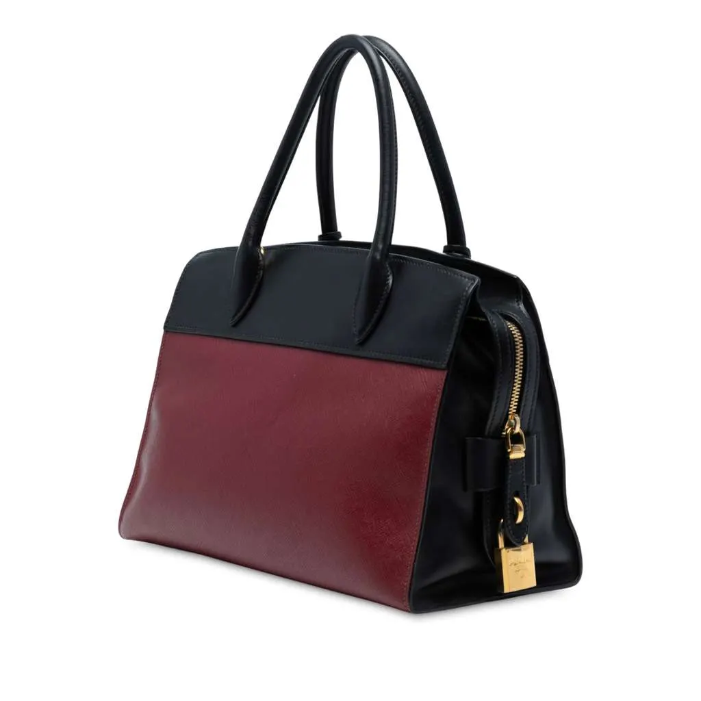 Prada Small Saffiano And City Calf Esplanade Satchel Red Leather Good - Back View