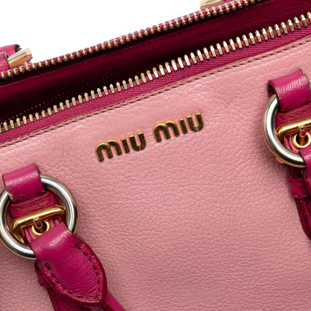 Miu Miu Bicolor Goatskin Madras Bowler Bag - 5