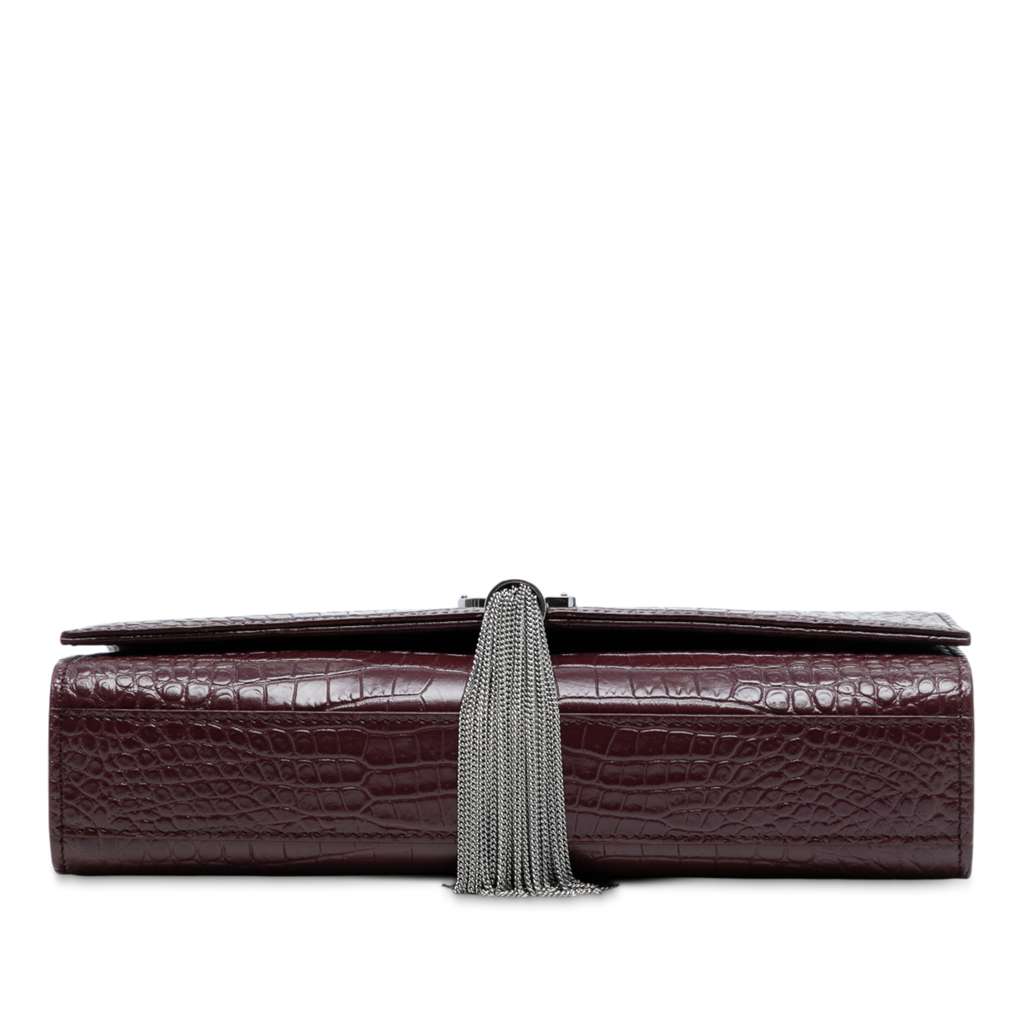 Saint Laurent Medium Croc Embossed Leather Monogram Kate Tassel Crossbody - 3