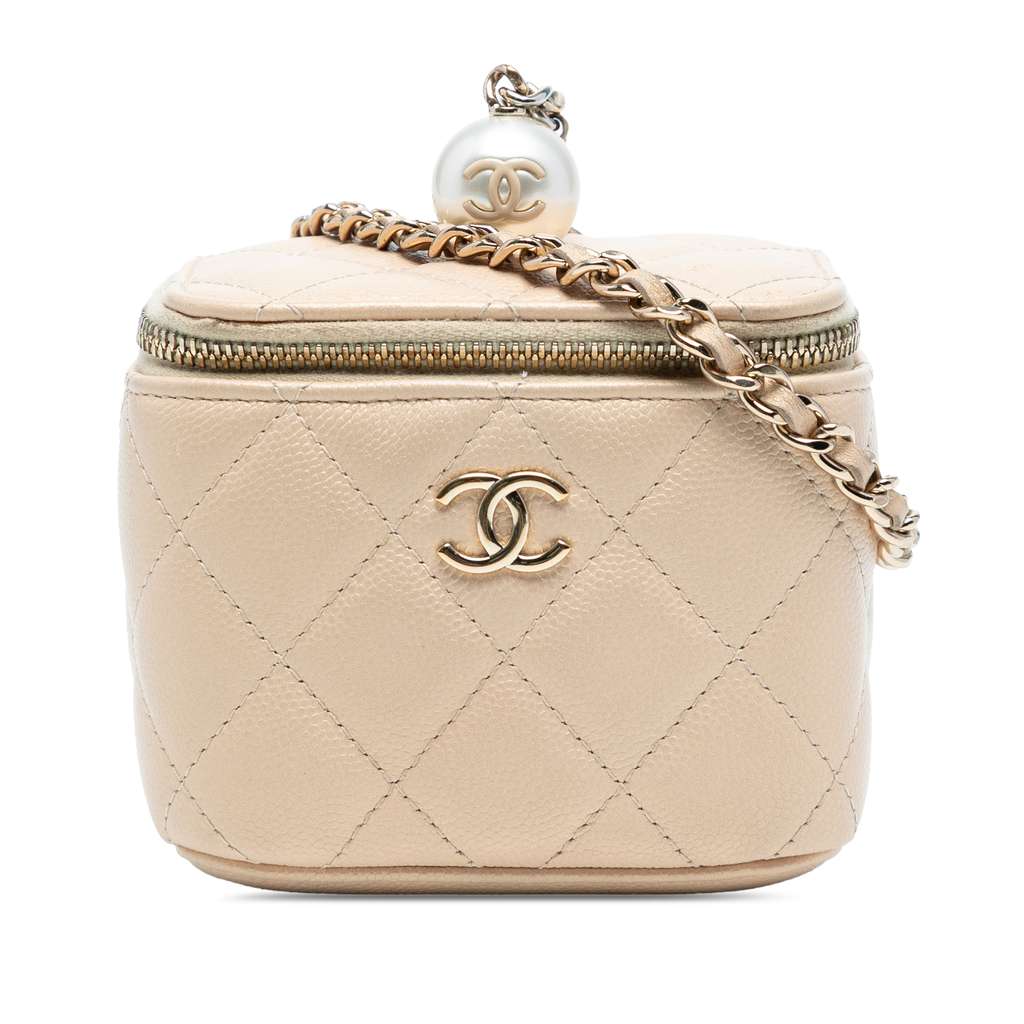 Chanel Mini Quilted Iridescent Caviar Pearl On Top Vanity Case With Chain