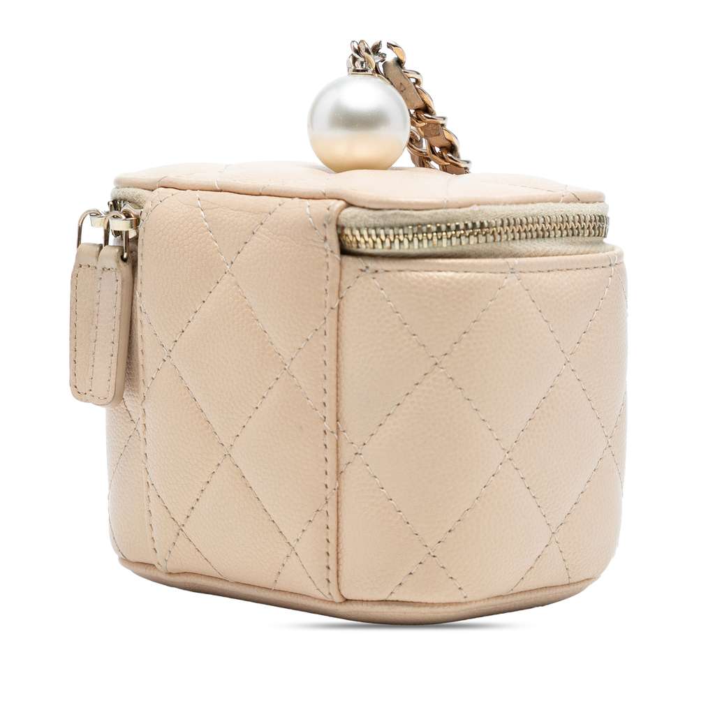 Chanel Mini Quilted Iridescent Caviar Pearl On Top Vanity Case With Chain - 2