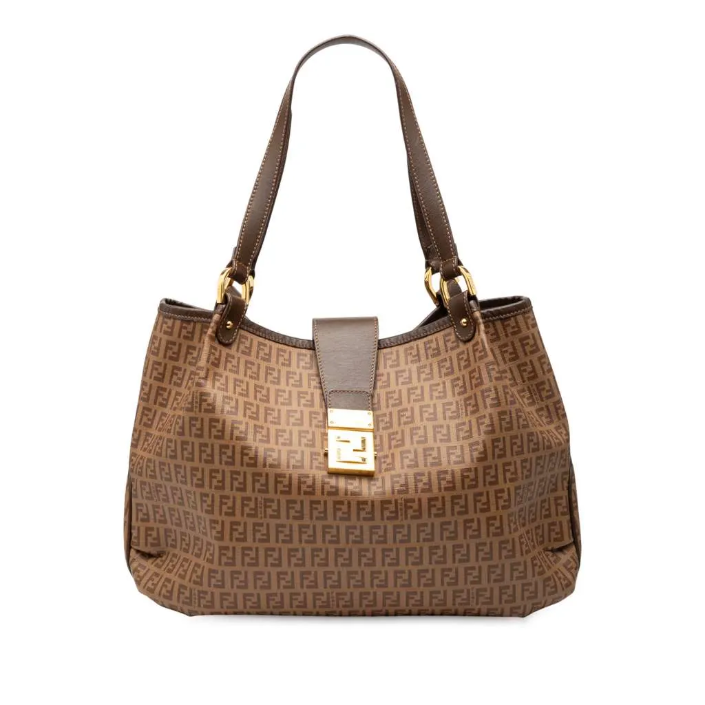 Fendi Zucchino Spalmati Chiusura Tote Brown Canvas Very good - Front View