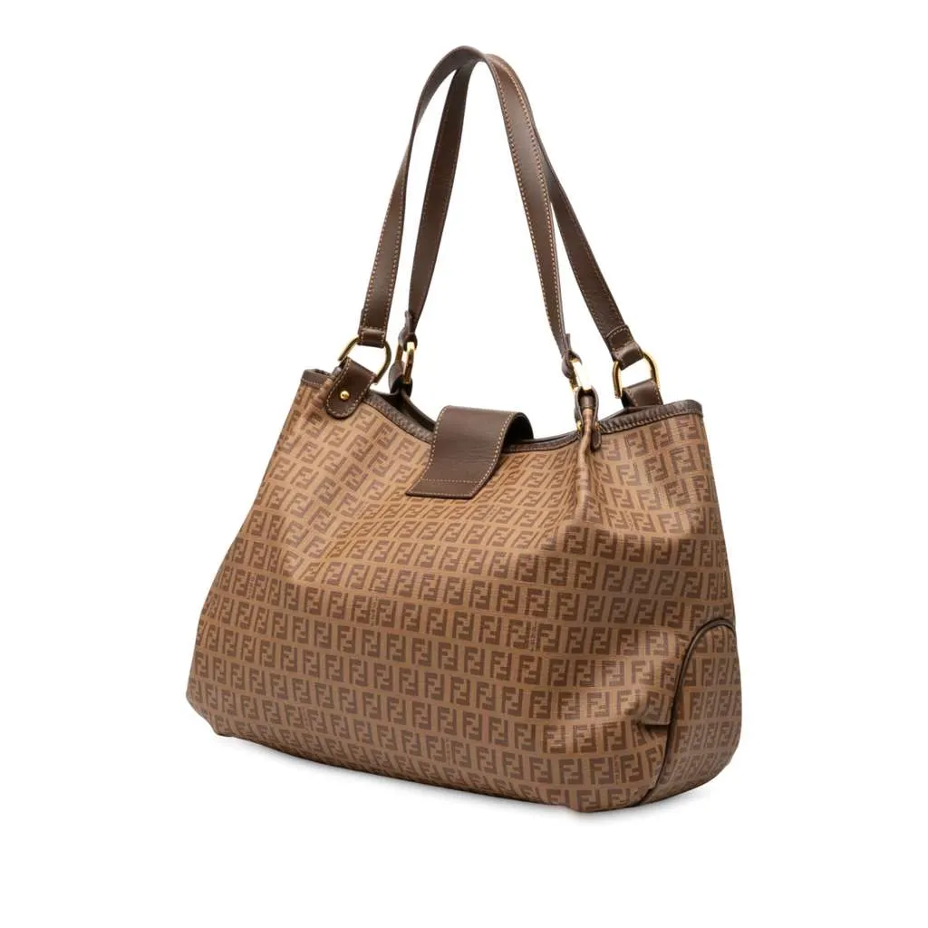Fendi Zucchino Spalmati Chiusura Tote Brown Canvas Very good - Back View