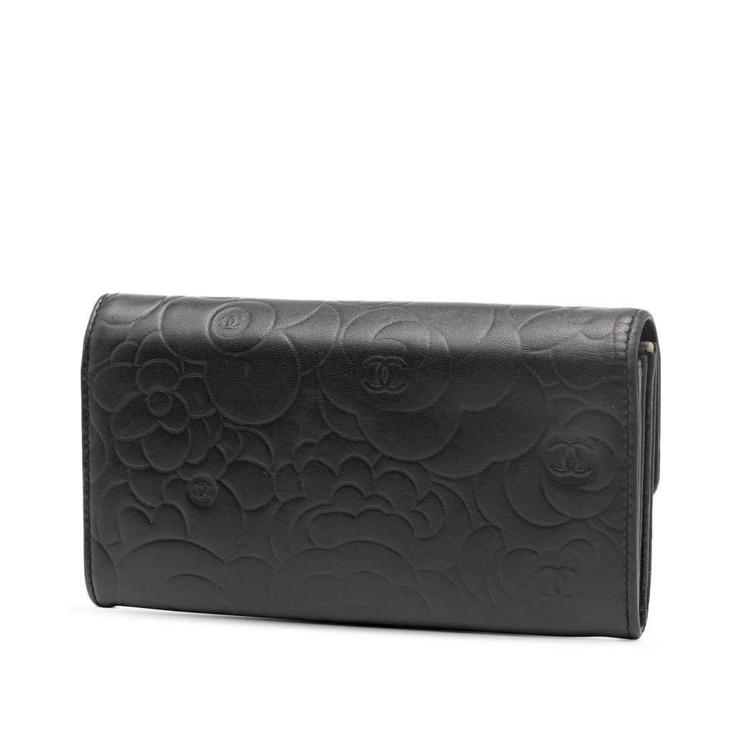 Chanel CC Embossed Calfskin Camellia Flap Wallet - 2