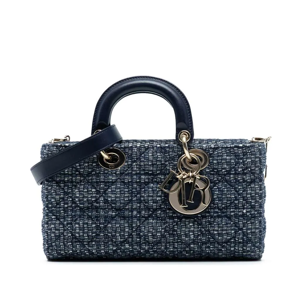Dior Medium Tweed Cannage Lady D Joy Blue Tweed Good - Front View