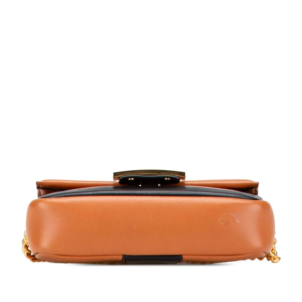 Fendi Mini Bicolor Nappa Apolo Chain Baguette Shoulder Bag Brown Leather Good - Inside View