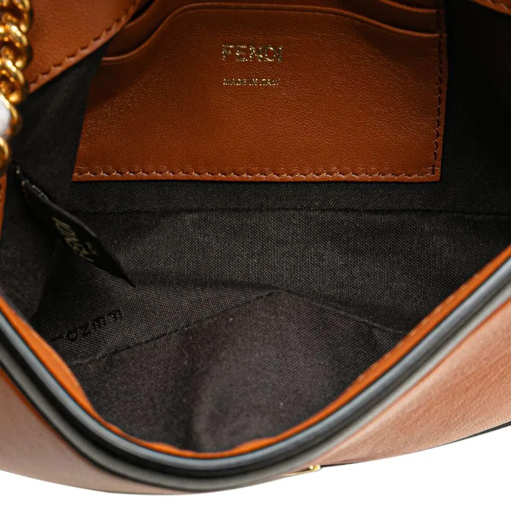 Fendi Mini Bicolor Nappa Apolo Chain Baguette Shoulder Bag Brown Leather Good - Model View