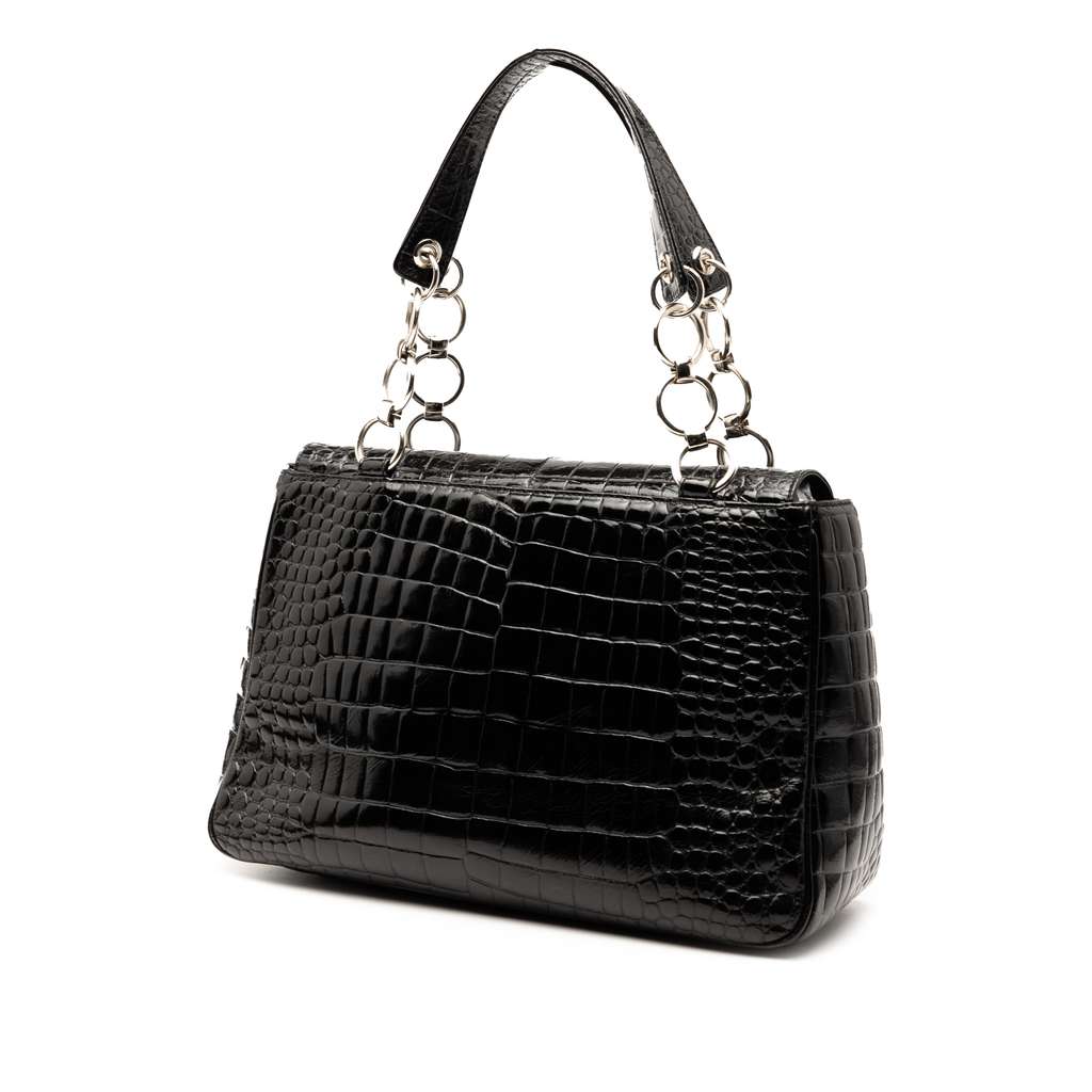 Saint Laurent Crocodile Embossed Leather Chain Handbag - 2