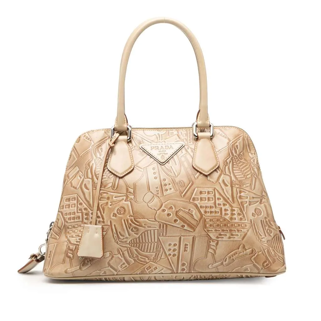 Prada Embossed Leather Handbag Brown Leather Good - Front View
