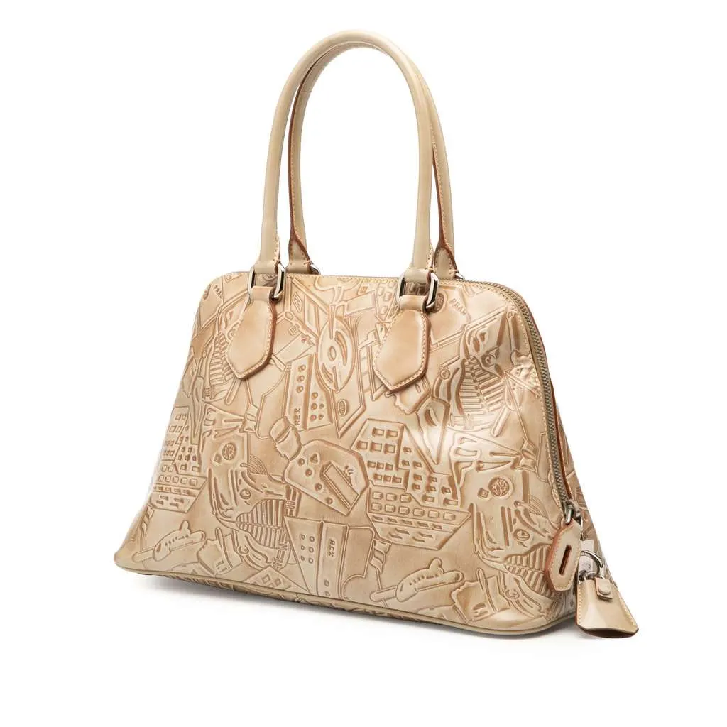 Prada Embossed Leather Handbag Brown Leather Good - Back View
