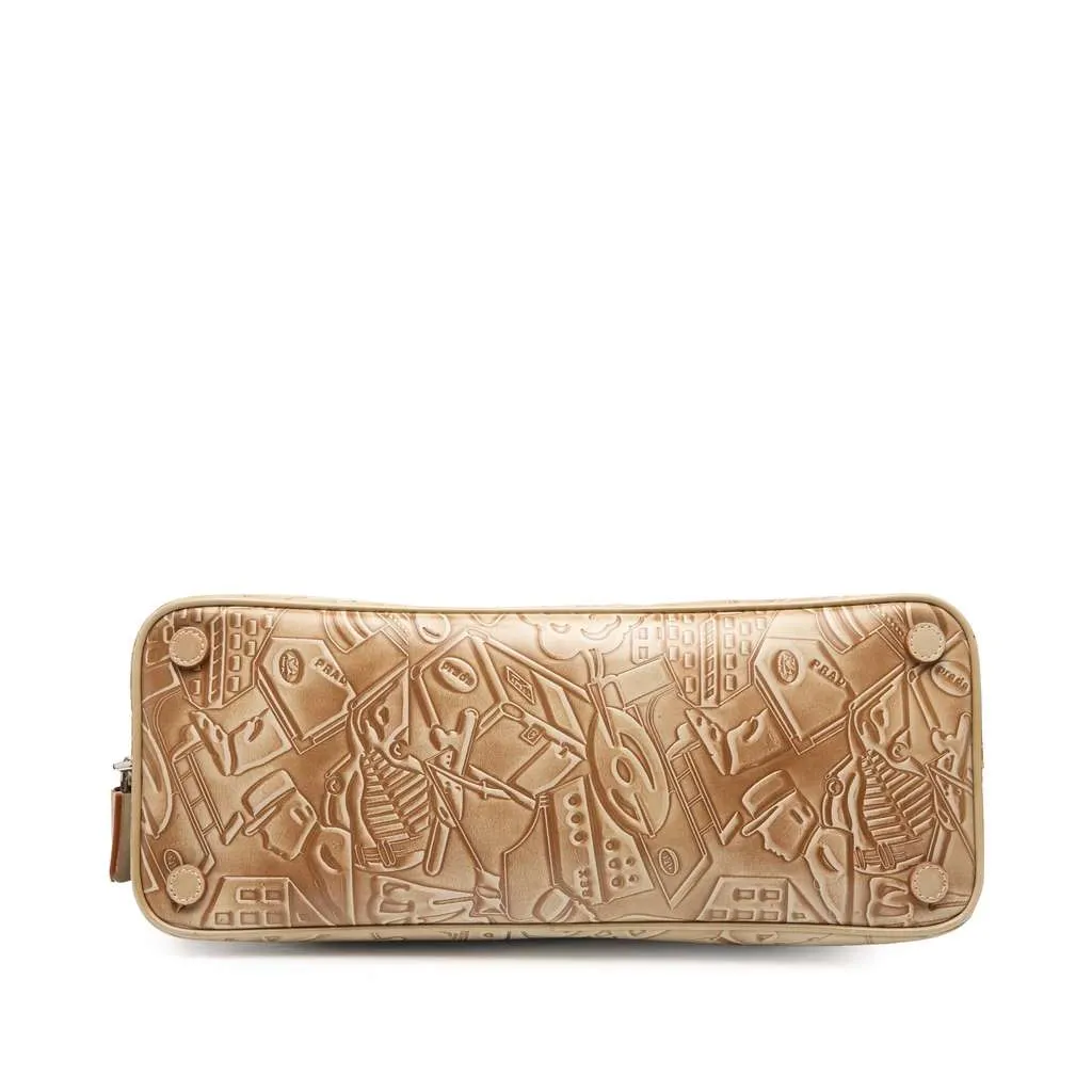 Prada Embossed Leather Handbag Brown Leather Good - Inside View