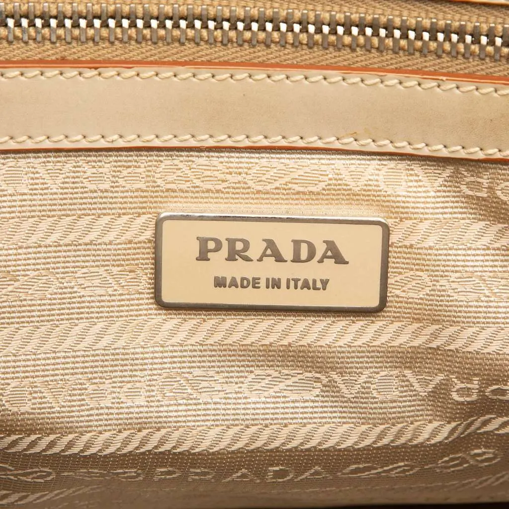 Prada Embossed Leather Handbag Brown Leather Good - Box View