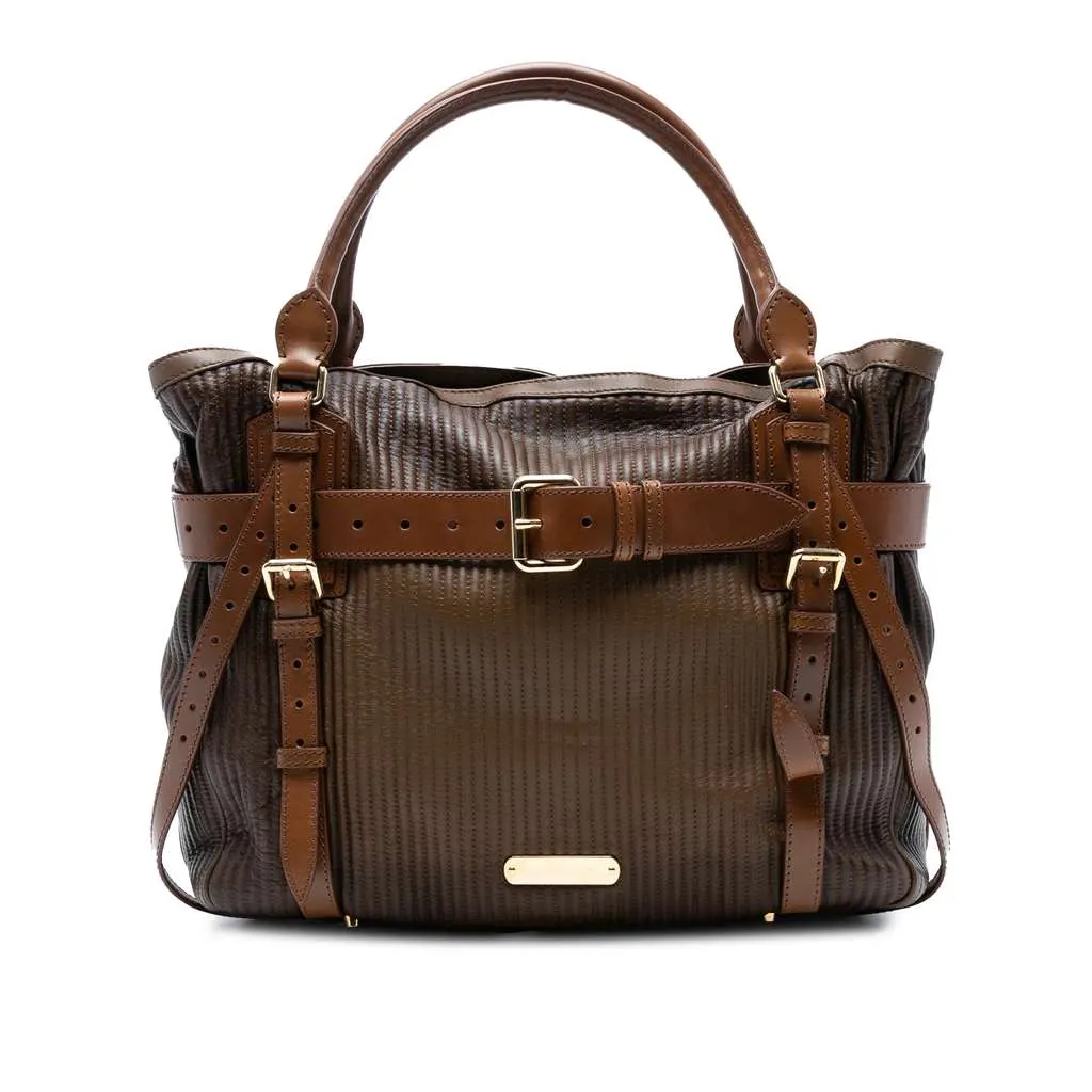Burberry Stitched Leather Bridle Wilton Tote Brown Leather Good - Front View