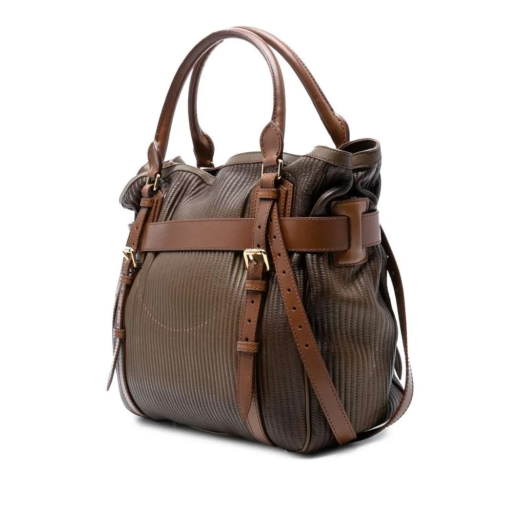 Burberry Stitched Leather Bridle Wilton Tote Brown Leather Good - Back View