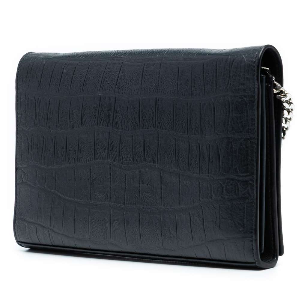 Saint Laurent Croc Embossed Leather Wallet On Chain - 2