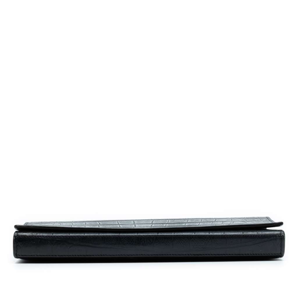 Saint Laurent Croc Embossed Leather Wallet On Chain - 3