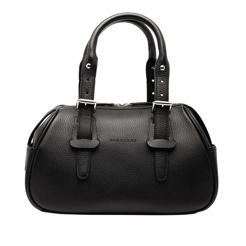 Burberry Leather Boston Bag Black Leather Good - Front View