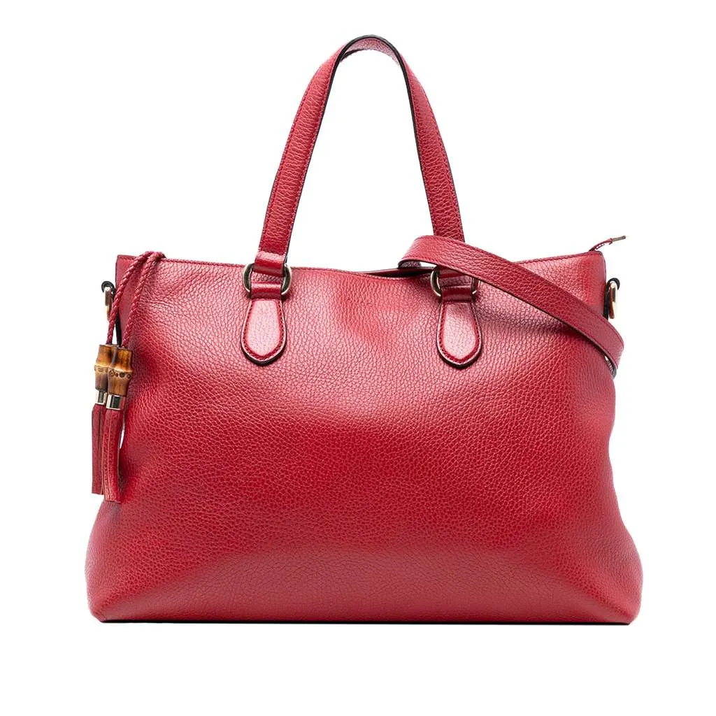 Gucci Leather Bamboo Tassel Satchel Red Leather Good - Front View