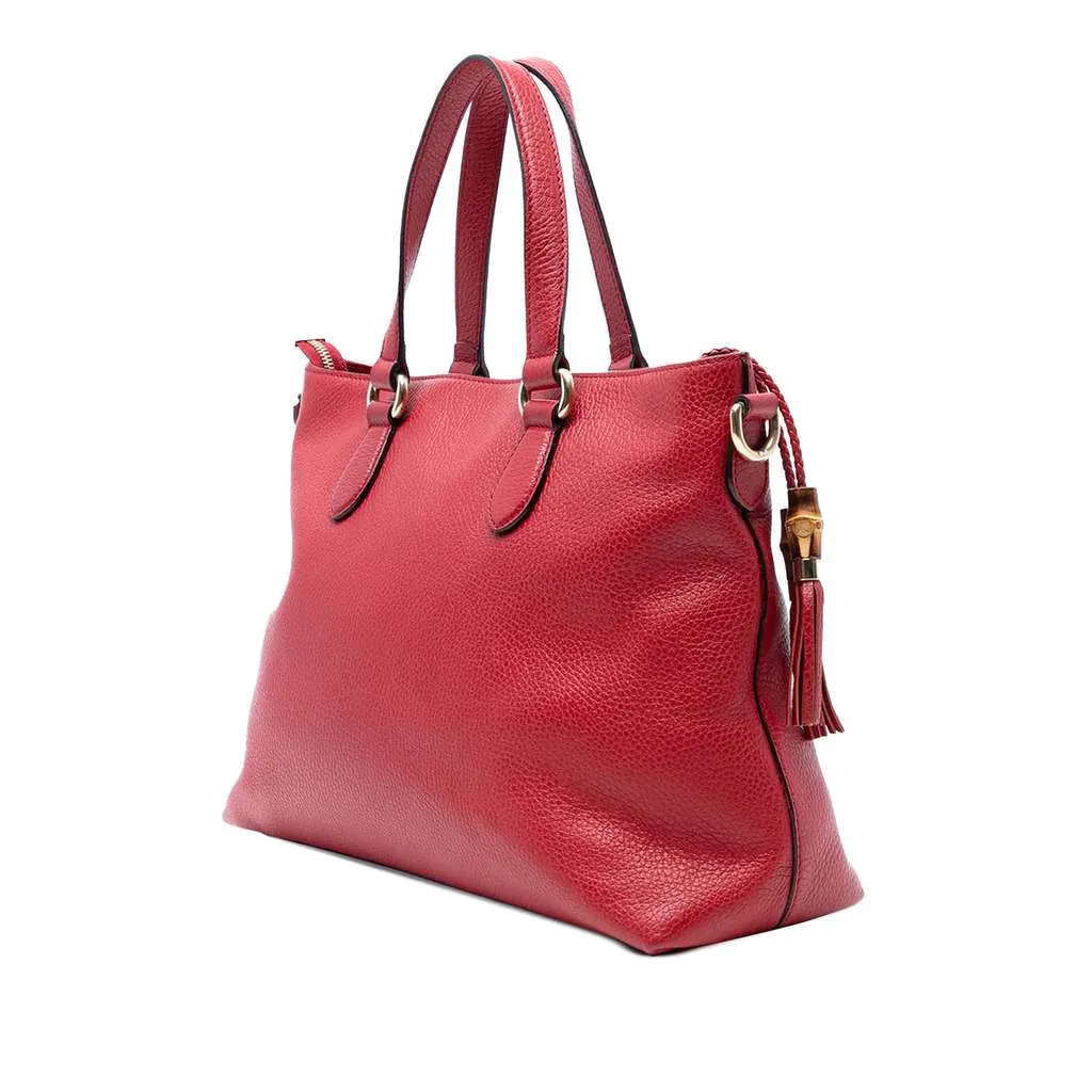 Gucci Leather Bamboo Tassel Satchel Red Leather Good - Back View