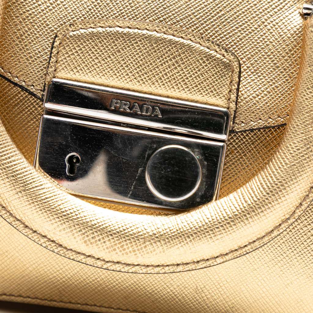 Prada Mini Metallic Saffiano Sound Lock Satchel - 5