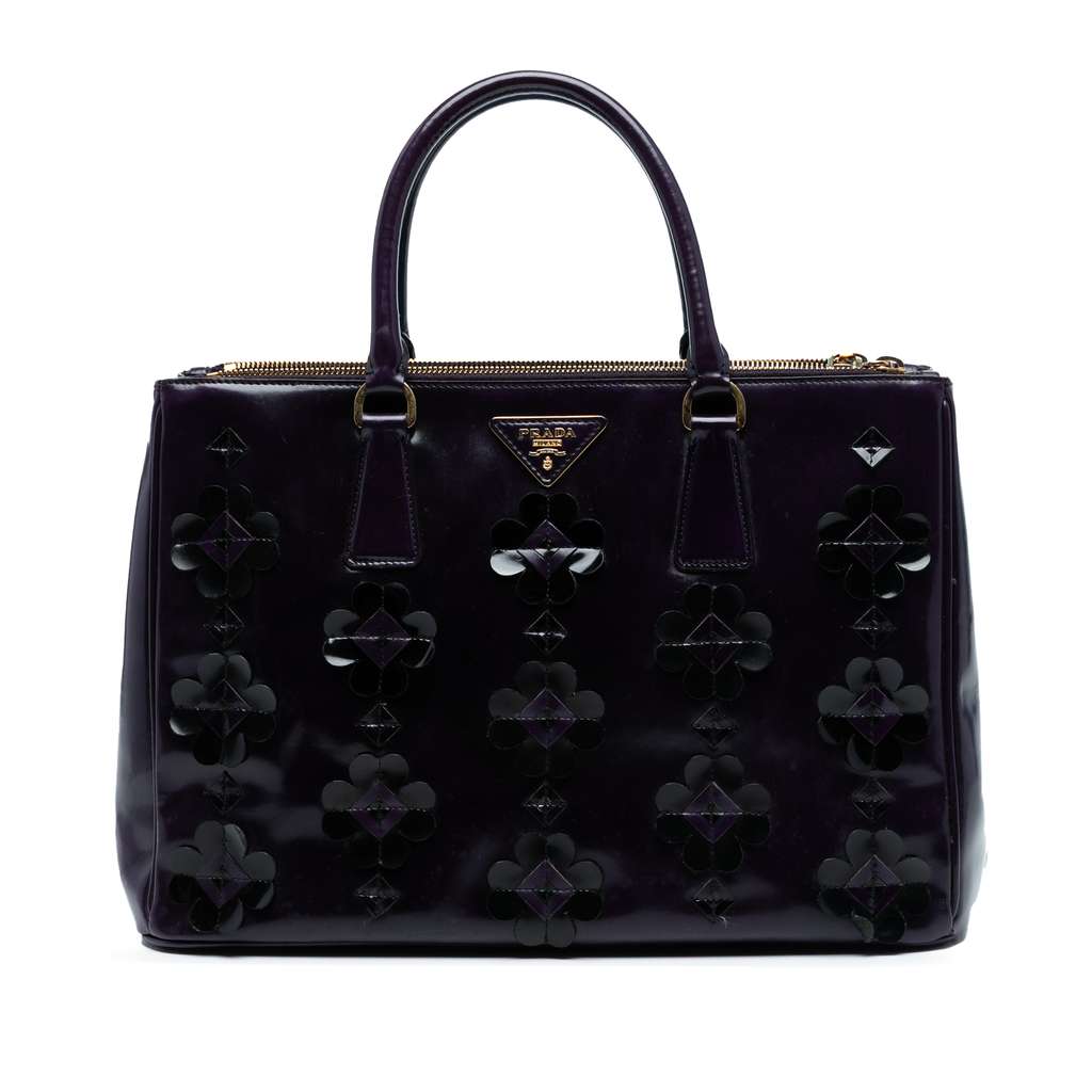 Prada Medium Spazzolato Flowers Galleria Double Zip Satchel