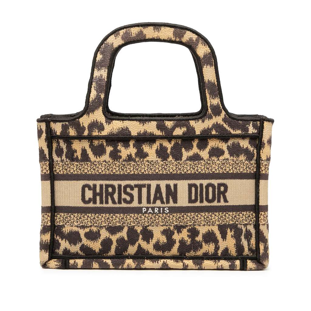 Dior Mizza Mini Embroidered Canvas Leopard Book Tote