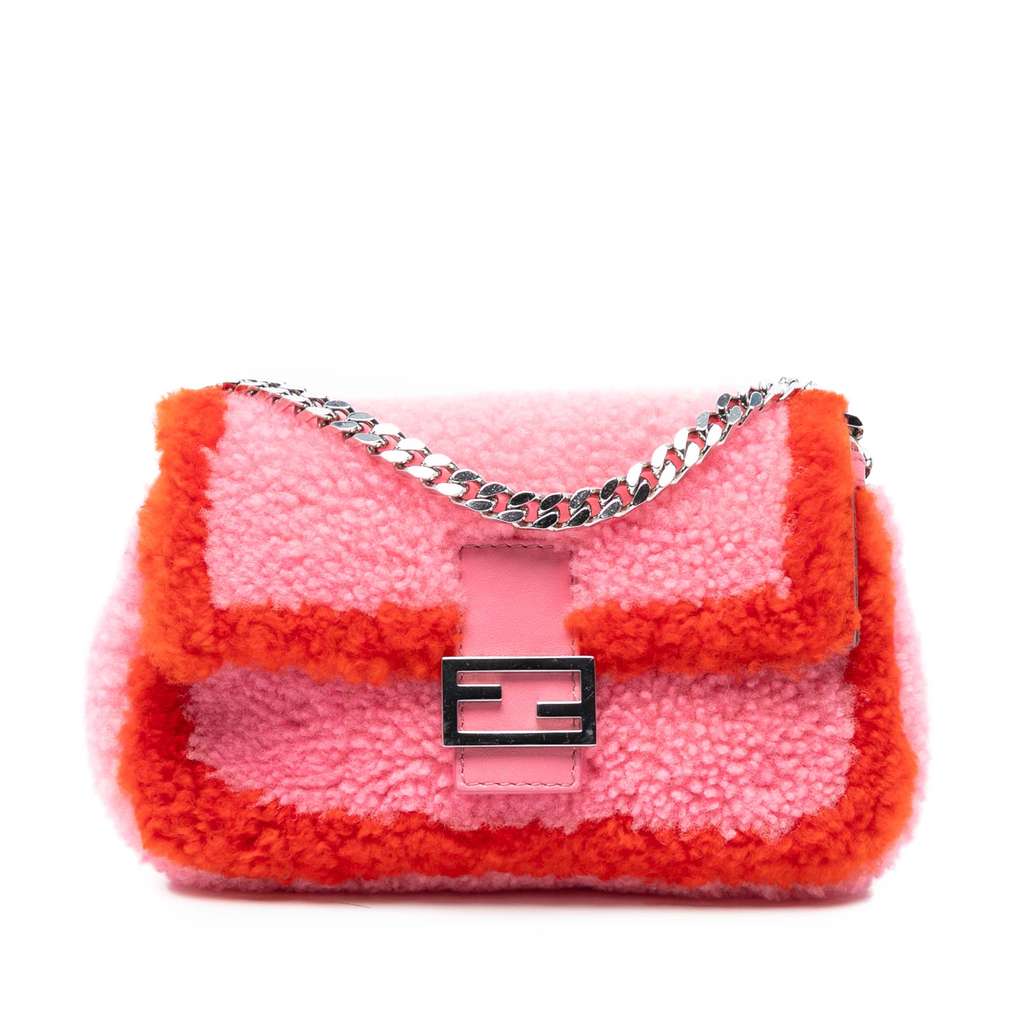 Fendi Micro Bicolor Shearling Baguette Satchel