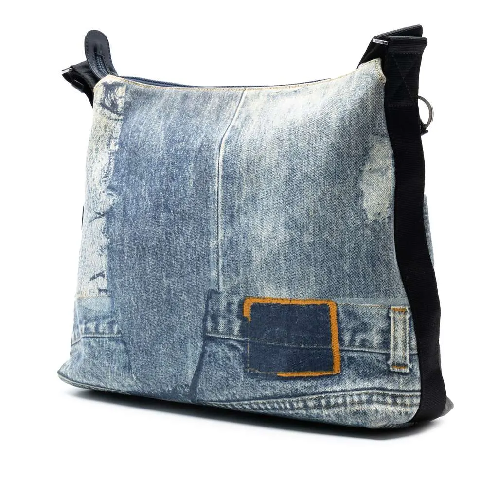 Dior Printed Denim Speedway Crossbody Blue Denim Good - Back View